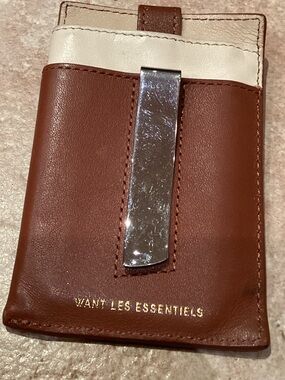 WANT Les Essentiels Cognac   and Cream Leather Money Clip Card Holder
